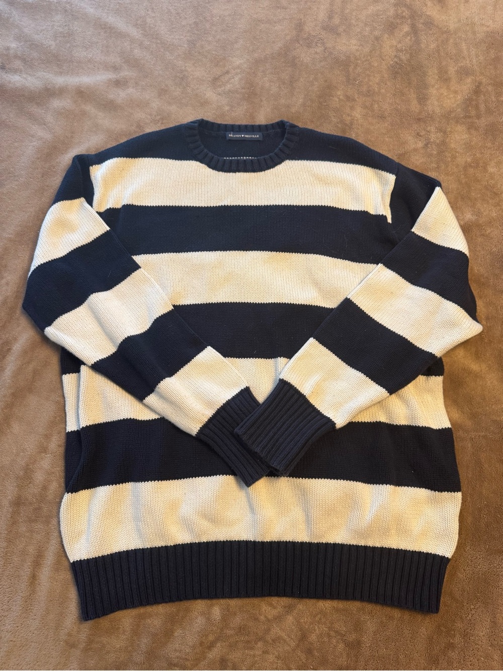 BRANDY MELVILLE Navy and Cream Striped Sweater - one size